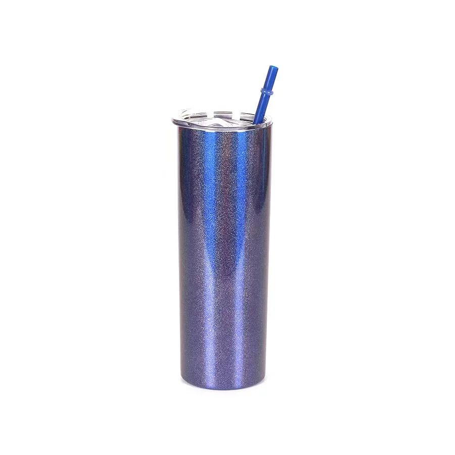 Wholesale Sublimation Mug Supplier Blanks Products Vacuum Glitter Skinny Stainless Steel Tumbler With Straw