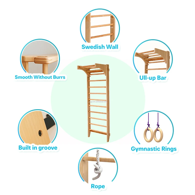 Winning Natural  Wall Bar Wooden Swedish Body Stretching Gymnastic Wall Bar For Children Exercising