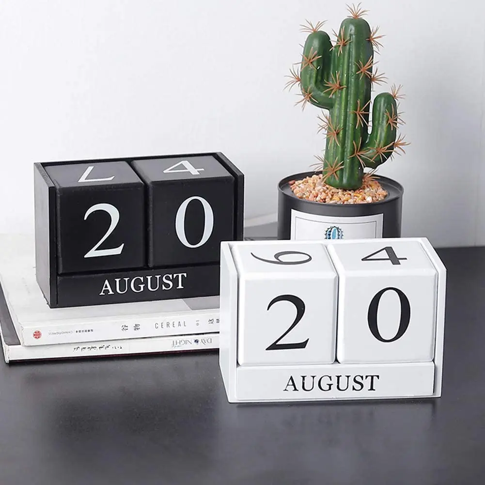 
Wooden desktop block calendar permanent block month date display home office decorations wooden calendar 