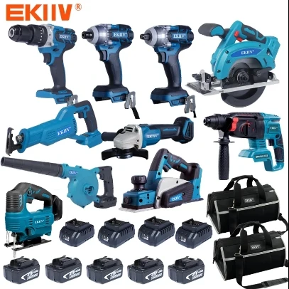 EKIIV Factory 21v Portable Electric Cordless Brushless 18v Cordless wireless impact Drill Lithium Battery Power Drills Kit