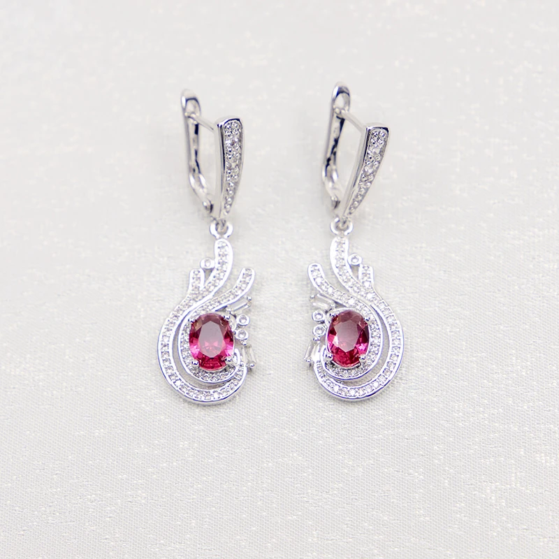 Indian Jewellery Fashion Zircon Diamond Red Jewelry Silver Plate Bling Ring Earrings Set For Ladies