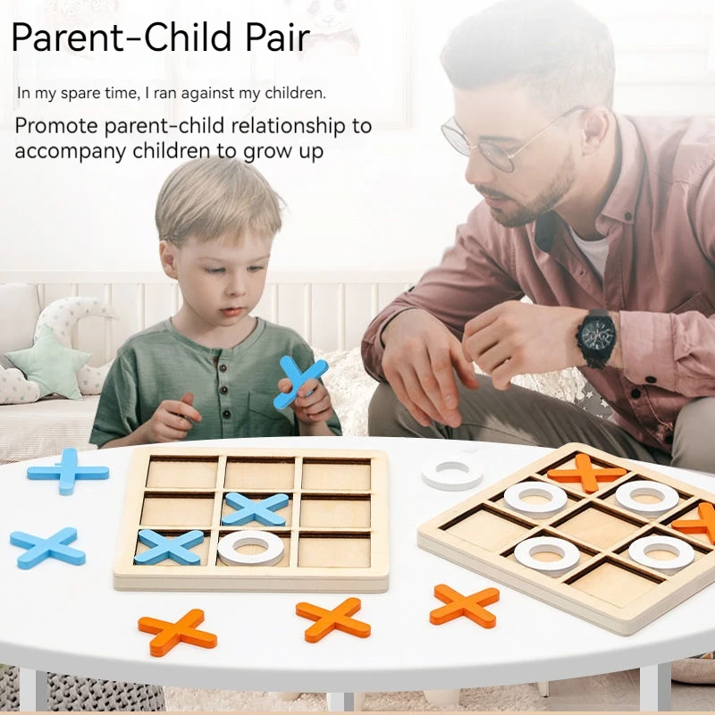 Hot Sale Party Table Games Building Blocks Puzzle Tic-Tac-Toe Montessori Educational Toys Xo Chess Wooden Board Game For Kids