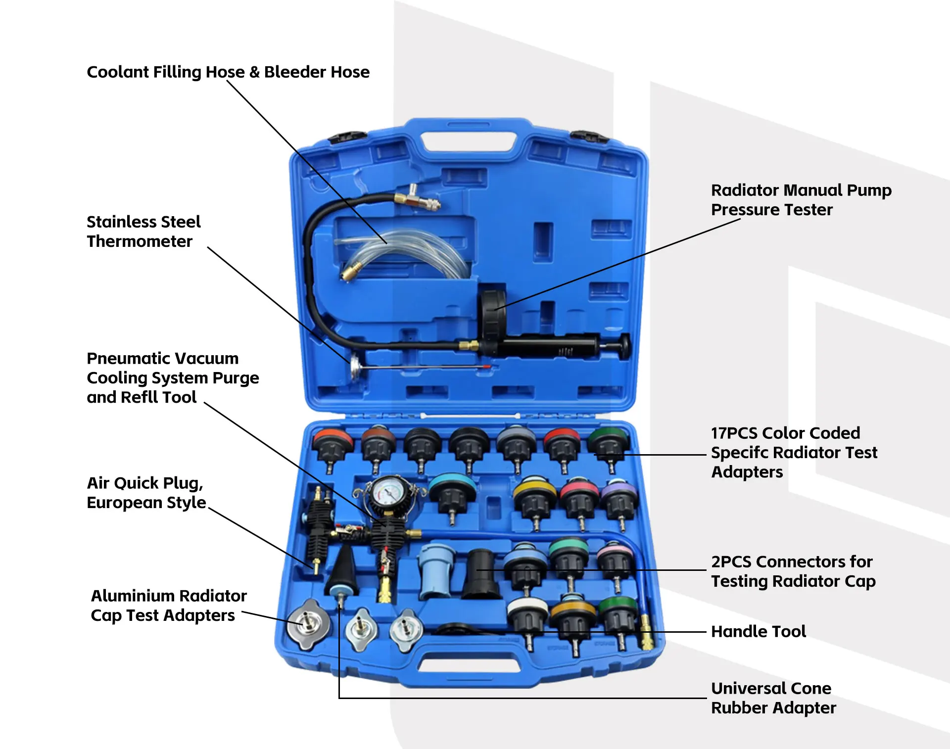28pcs Car Water Tank Leak Detector  Radiator Pump Pressure Tester Kit Cooling System Coolant Vacuum Purge SetM Customized