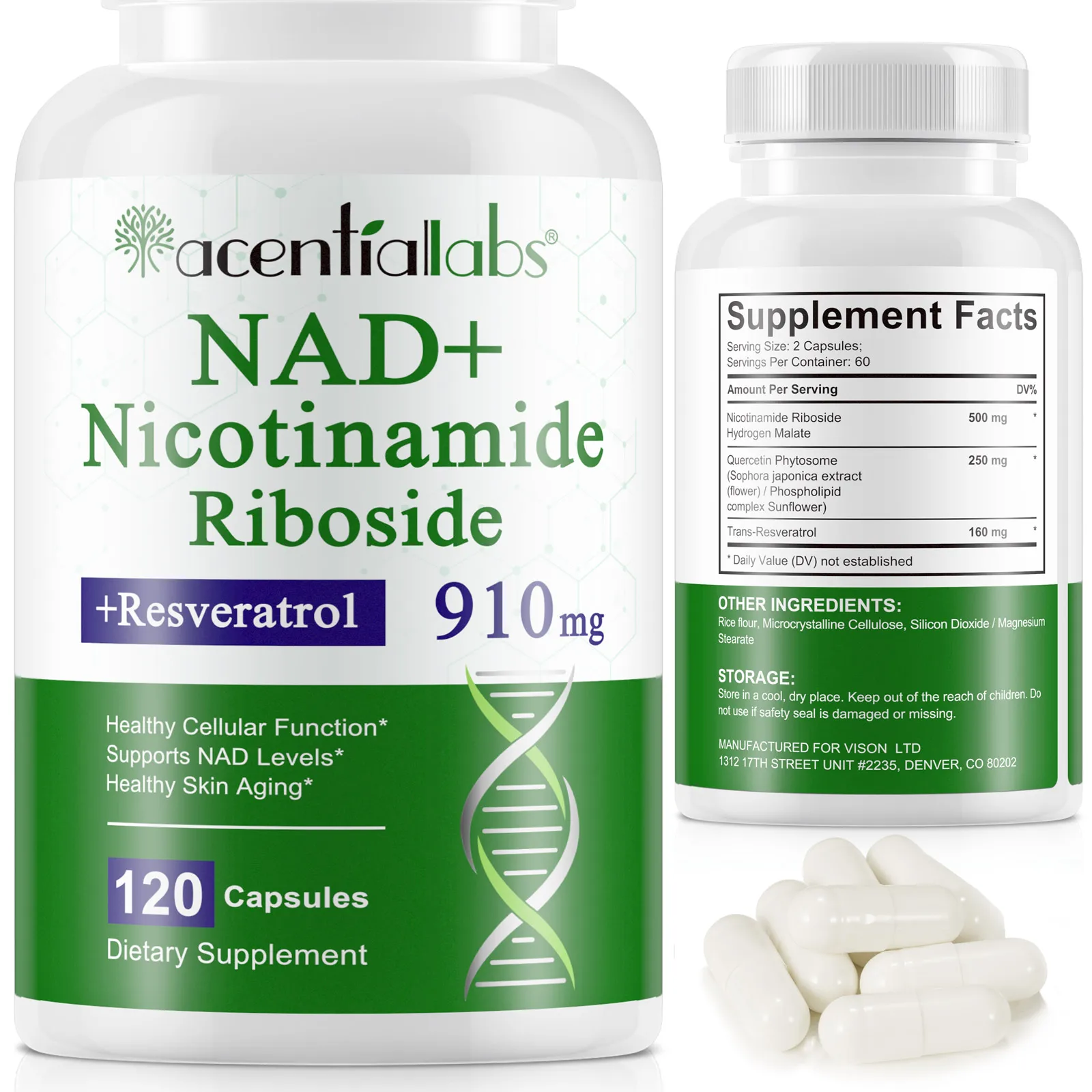 Acentiallabs anti aging nad 120 capsules nad nicotinamide riboside liposomal nad supplement capsules