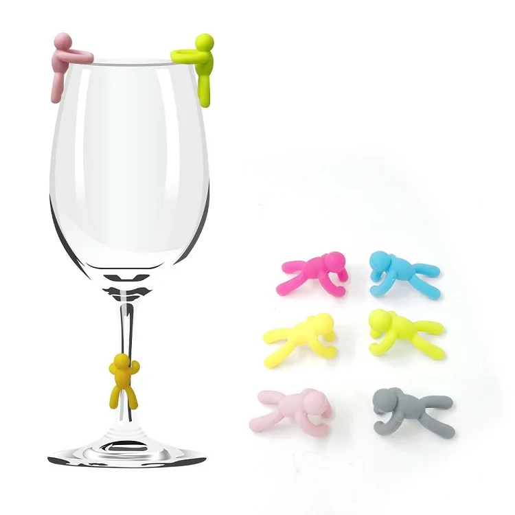 Wholesale Food Grade Cute Shape 6 PCS Wine Glass Markers Washable Wine Accessories Silicone Wine Charms