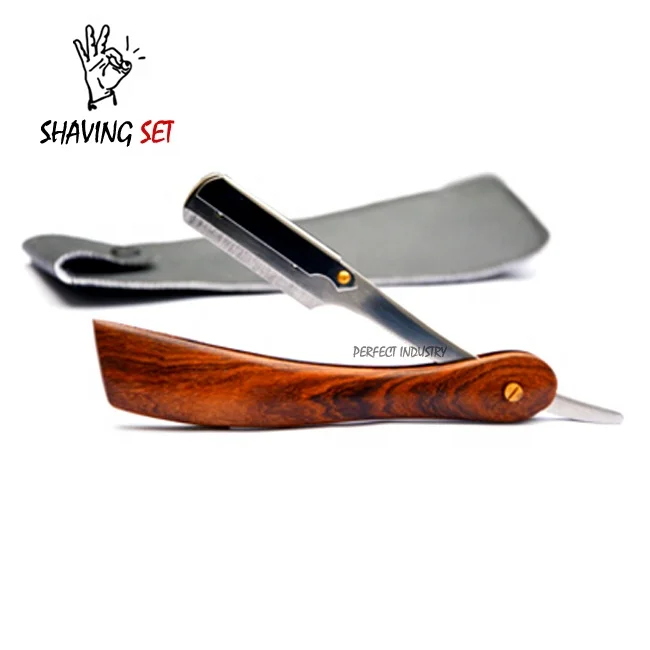 Rosewood Synthetic hair shaving brush Straight Razor and wooden shaving bowl set with custom log and packing