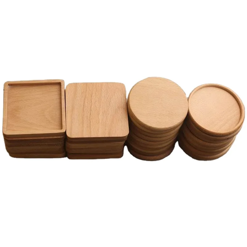 Engravable natural wood tea cup glass blank round square wooden coaster