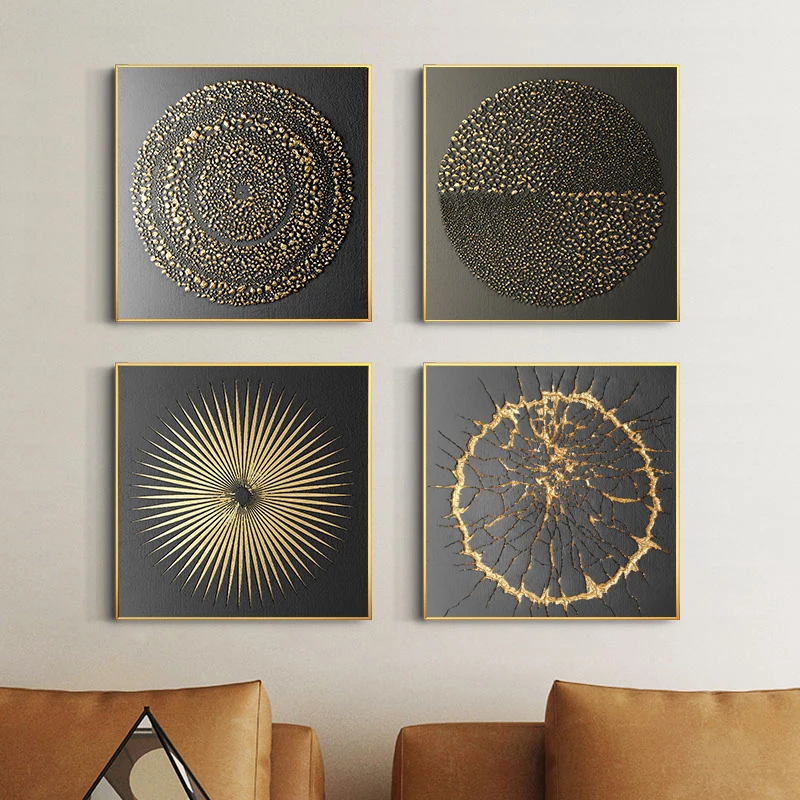 Geometric Pattern Canvas Painting Nordic Posters Prints Wall Art for Living Room Home Decor Electric Metal Abstract Golden Black