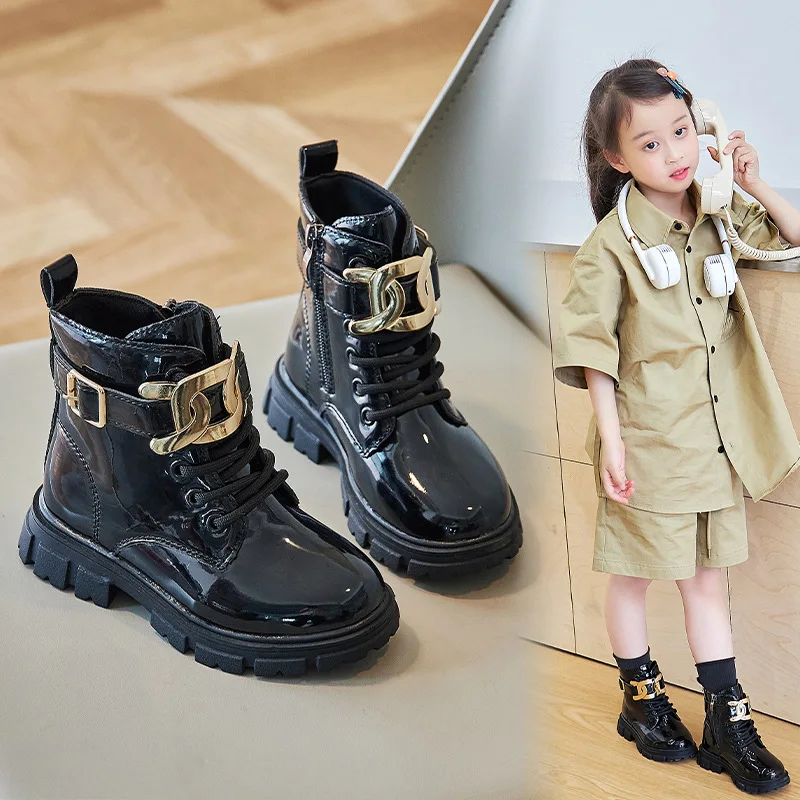 2023 Spring Autumn Kids Shoes PU Sweet Princess Teenagers Girls Flat Martin Boots