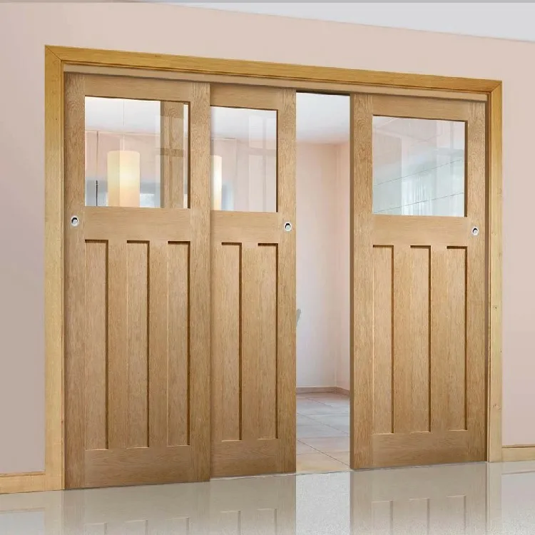 Modern balcony wooden doors design custom house hotel villa indoor rom partition sliding solid wood door with accessories