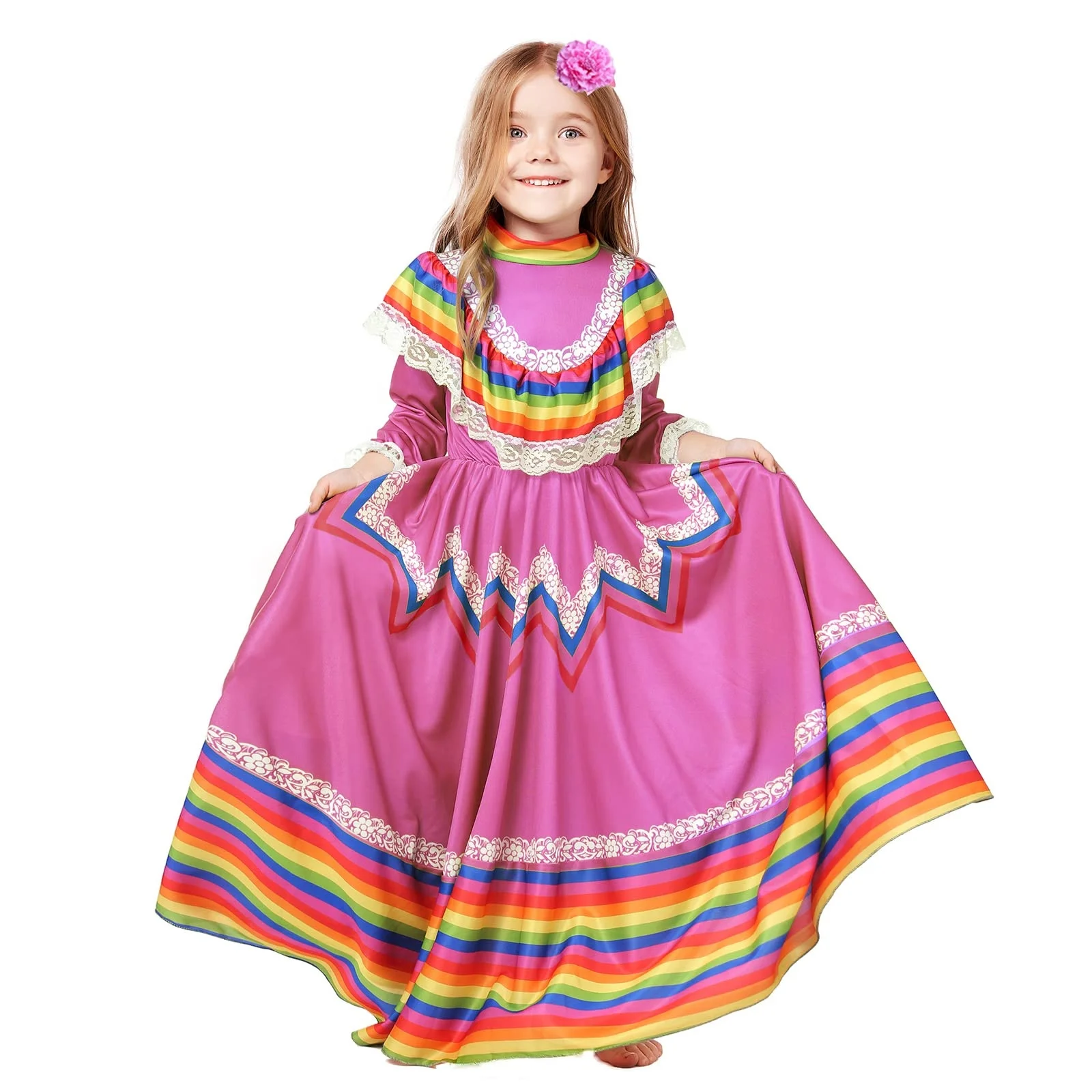 Girls Mexican Traditional Dress National Style Princess Dress Halloween Carnival Birthday Party Dress