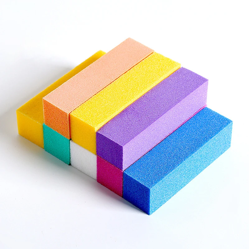 4 Sides 9.5*2.5*2.5 Cm Sponge Nail Buffer Block Blue, Pink, White Nail Trimmer 4 Sides Decorated With Square Nail Buffer Block