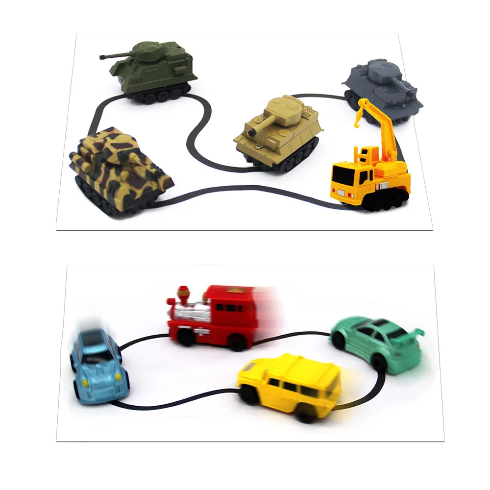 Magic Track Pen Toy Inductive Firetruck School bus Car Dinosaur Puppy Dog Following Line for Kids Educational