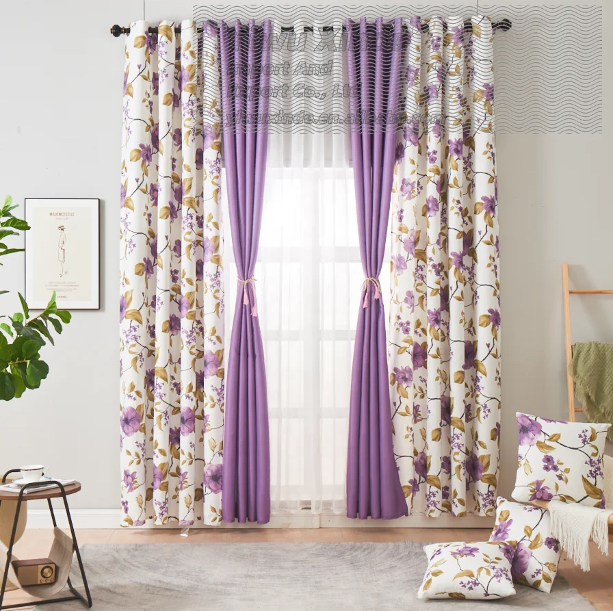 10 Pieces curtain set with matching cushion cover Luxury Blackout Window Curtain Foil Print Curtains for the Living Room Bedroom
