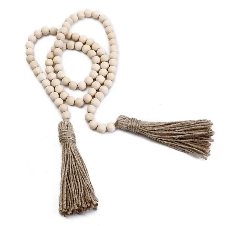 DIY home christmas decor white wood bead garland with tassels