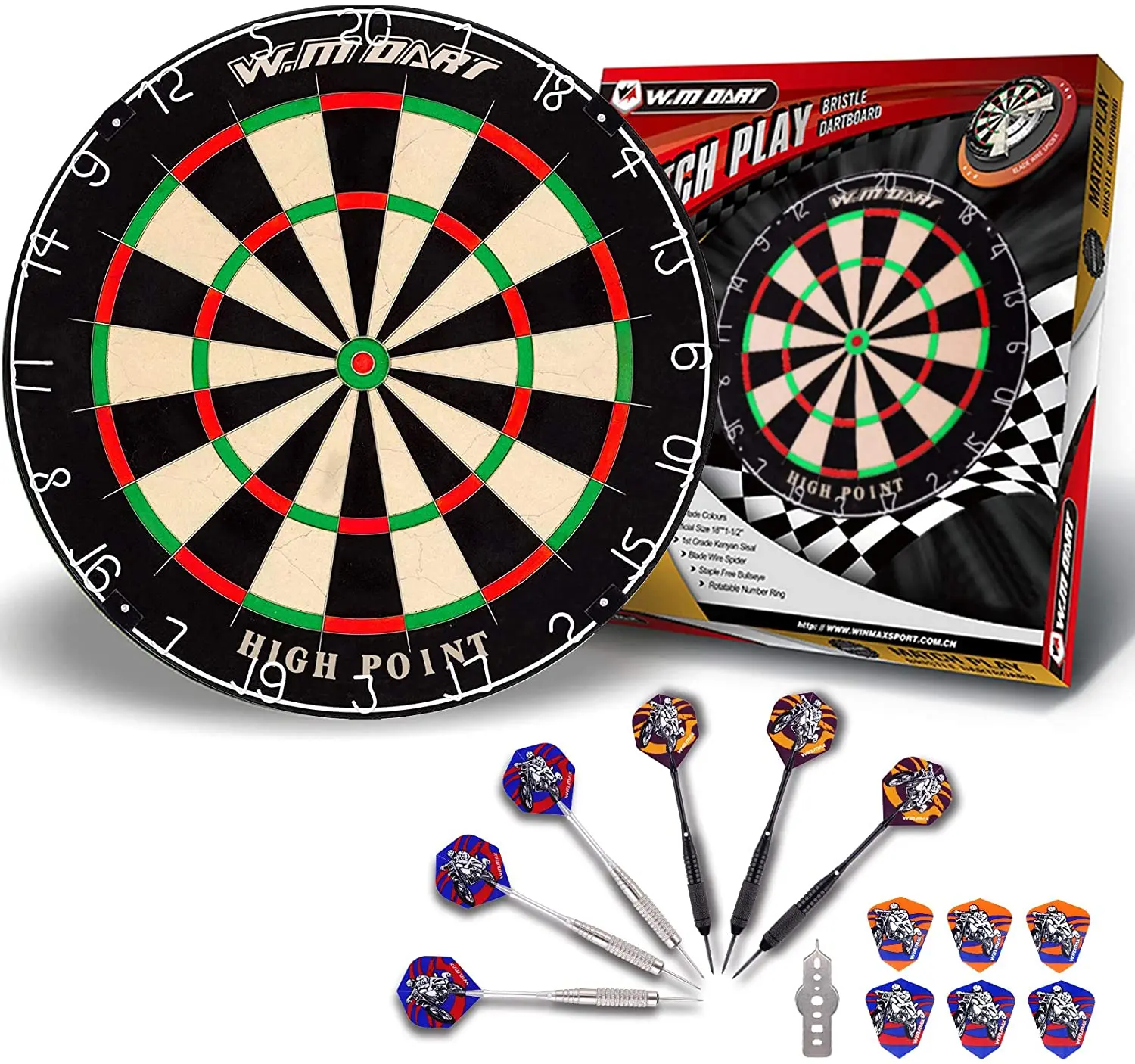 WIN.MAX Professional Bristle Steel Tip Dartboard with 6 Flights