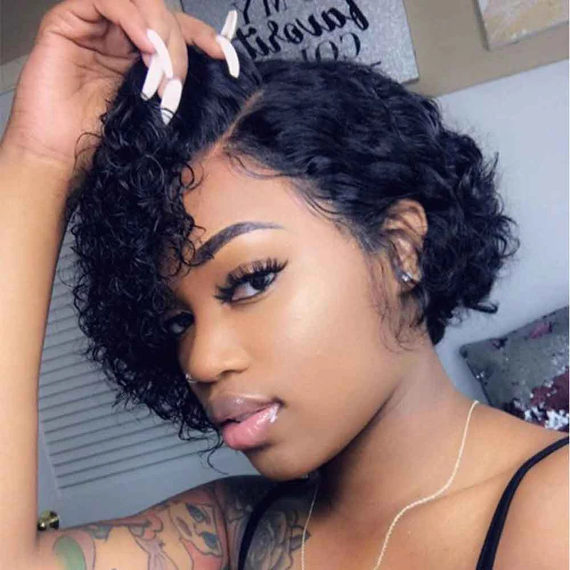 Pixie Cut Human Hair Wigs 13x4 Lace Front Closure Wigs Pre Plucked Brazilian Raw Virgin Hair Glueless Lace Short Curly Bob Wigs