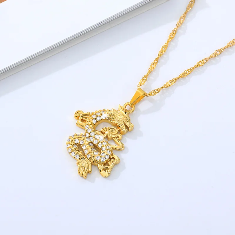 High Quality Trendy Dragon Snake  Gold Plated  Stainless Steel Cubic Zircon CZ  Chain Necklaces Jewelry