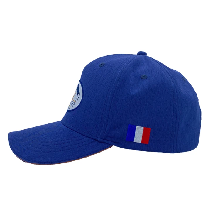 Promotional Custom Logo Patch Flag Embroidery Contrasting Color Sandwich Curved Visor Buckle at Back Blue Cotton Sports Cap