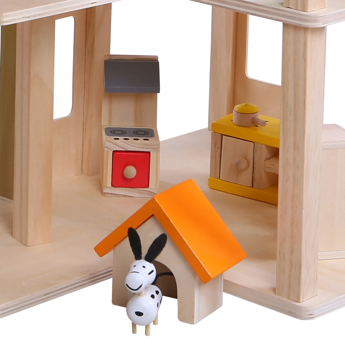 Montessori Toy Wooden Dollhouse Toys Three Tayers Wooden Modern Doll House for Toddler