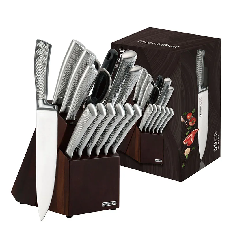 Stainless steel 14-piece knife set All steel knife set Acacia wood knife holder combination