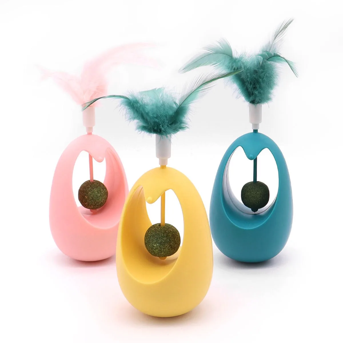 Funny Toy Indoor with Feathers Exercise Plaything Catnip Toys for Cats Tumbler Cat Toy with Edible Catnip Balls Interactive