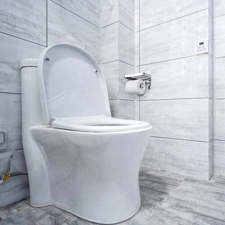 
Luxury Bathroom Accessories 304 Stainless Steel Wall Mounted Modern Toilet Paper Roll Holder with Phone Shelf 
