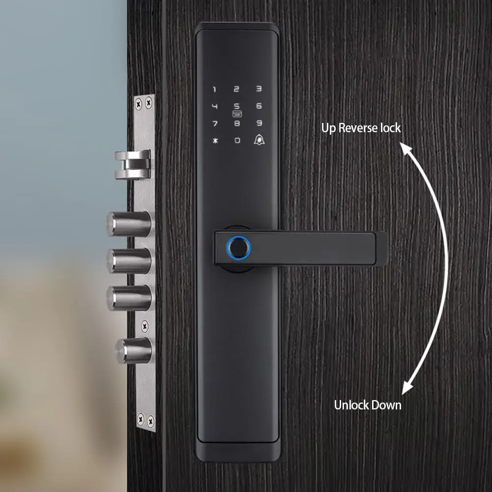 Keyless Entry Smart Lock with Handle WiFi Door Lock with Tuya APP Control, Door Locks with Keypads