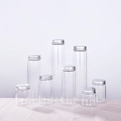 47mm transparent high quality cylindrical borosilicate glass tube bottle spice bottle capsule with screw aluminum cap