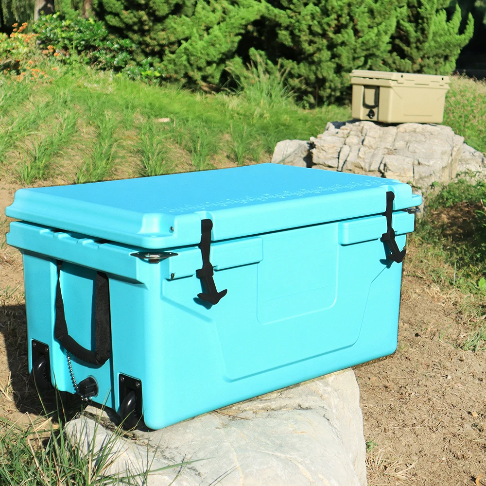 65QT tiffany blue  rotomolde  cooler box with small wheels   Travel Camping box