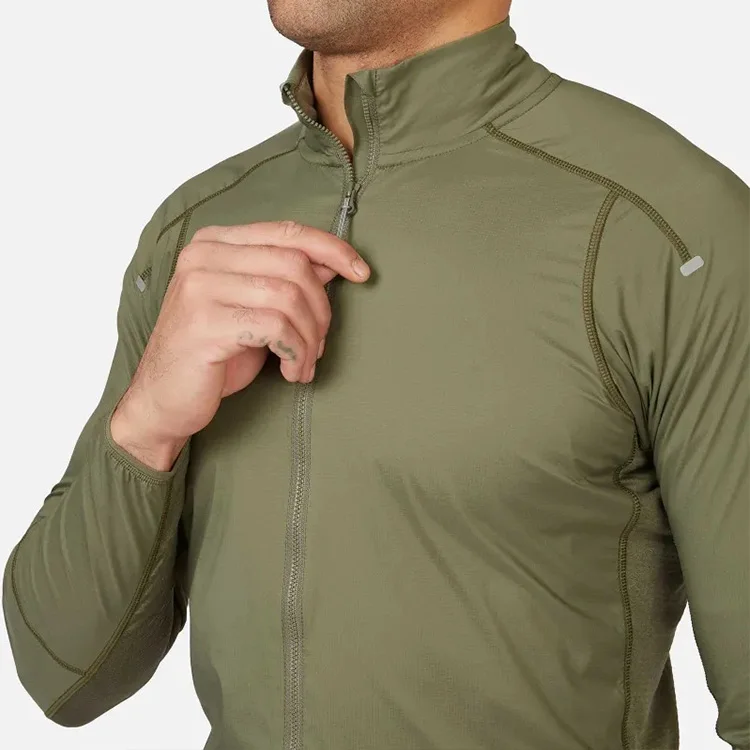 Factory Wholesale Plain Gym Compression Green Zip up Hoodies for Men in Bulk No String