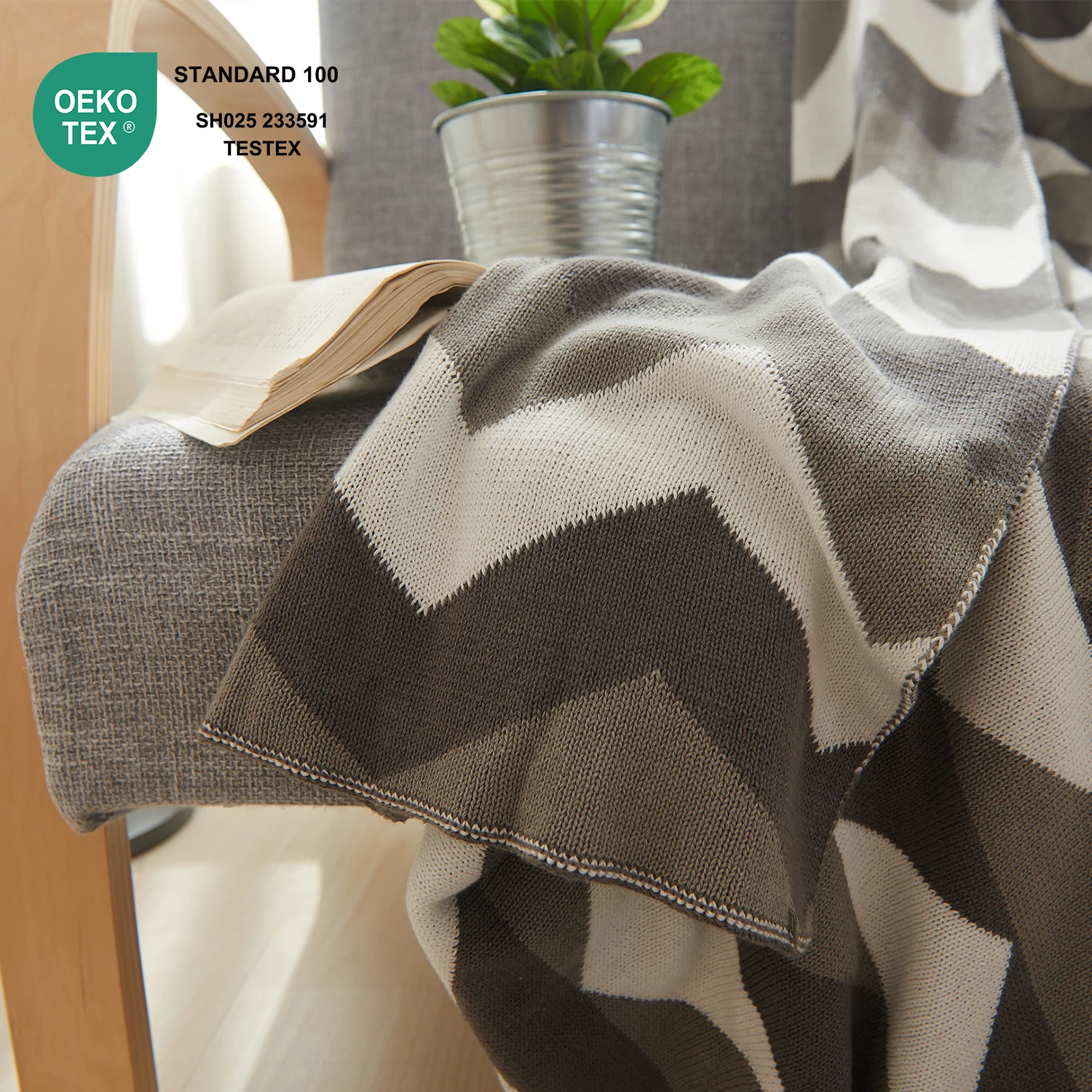 Home Decoration Bed Custom 100% Cotton Knitted Throw Blanket for sofa