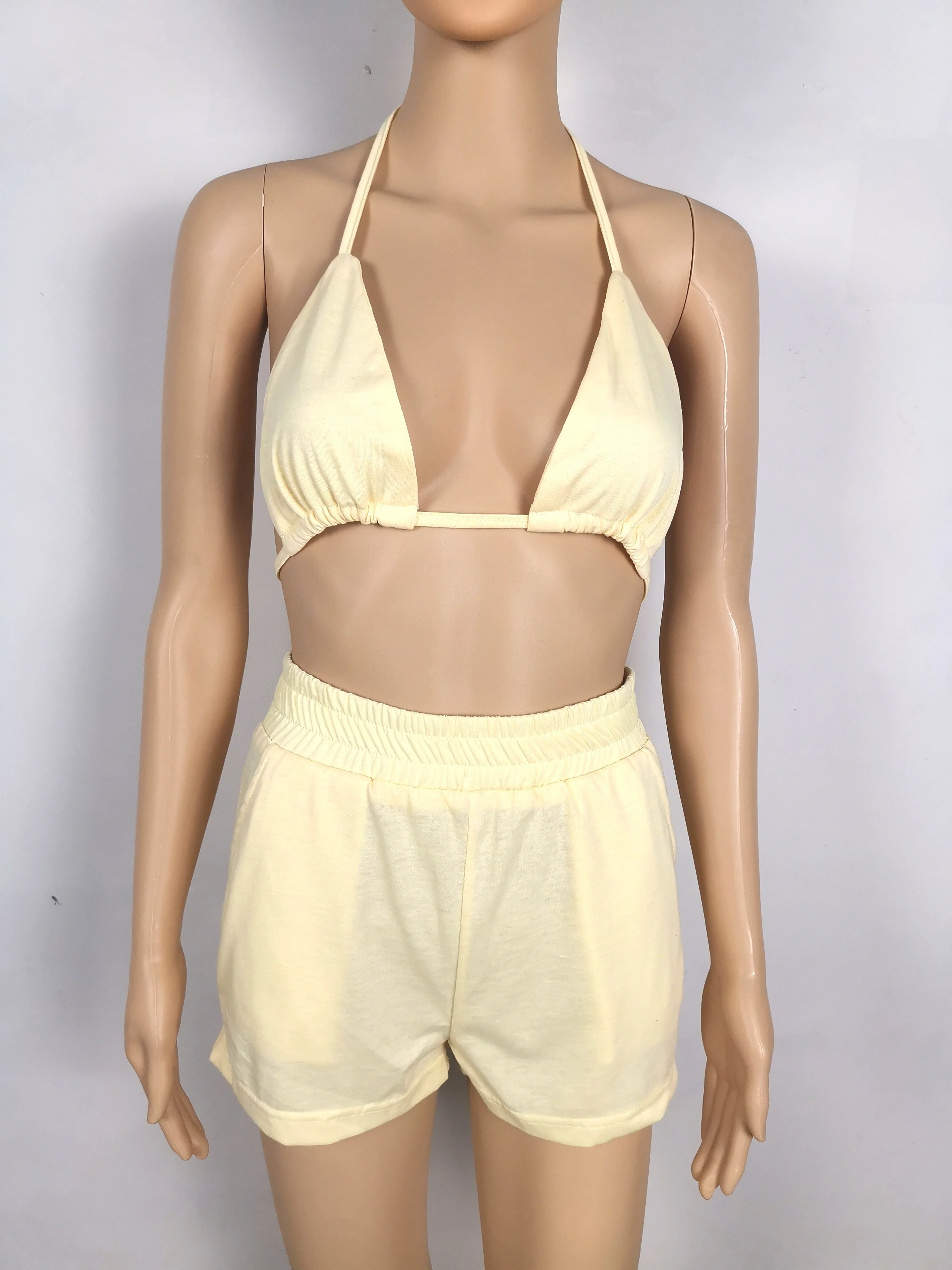 Женский летний комплект из 2 предметов, короткий топ без рукавов с V-образным вырезом и открытой спиной, 2021