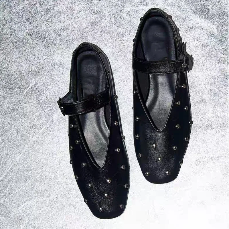 New design diamonds flats ballet casual leather buckle ankle strap shoes for women