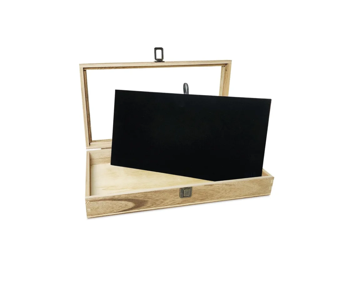 Glass Top Wooden Jewelry Display Case, Pocket Knife Display Case with Black Luxurious Velvet Jewelry Display Pad