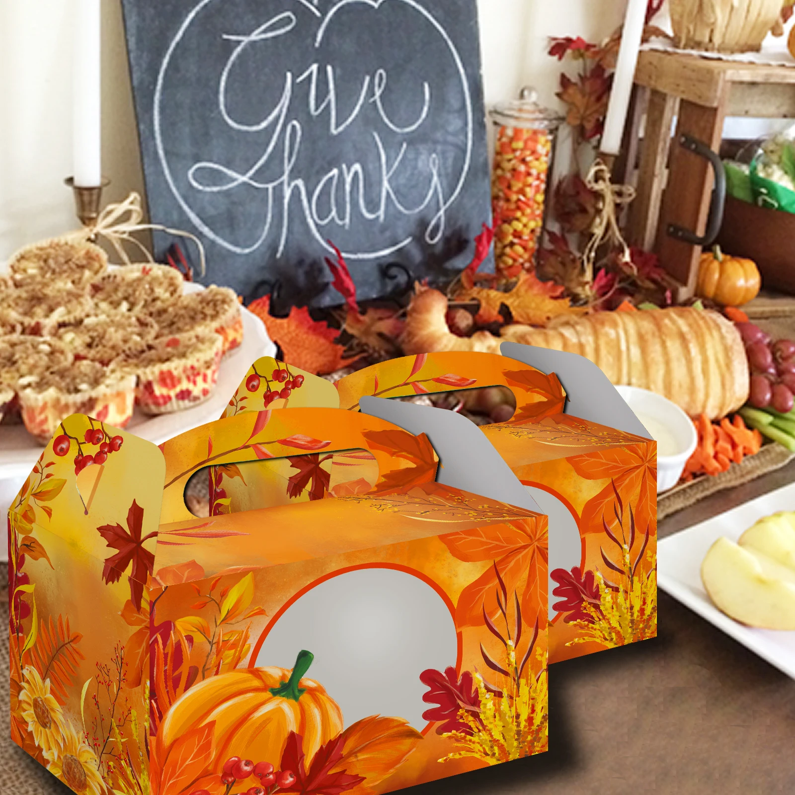 Thanksgiving Theme Maple Leaf Treat Boxes Paper Gift Cake Goodies Box For Party Favor Supplies