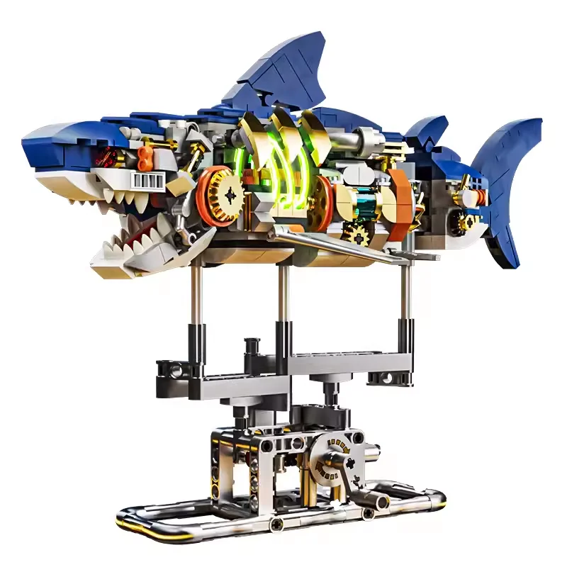 687PCS Creative Sharks MOC Educational Block Bricks Assembled Small Particles Puzzle Building Block Set Plastic Toy MJI 13054