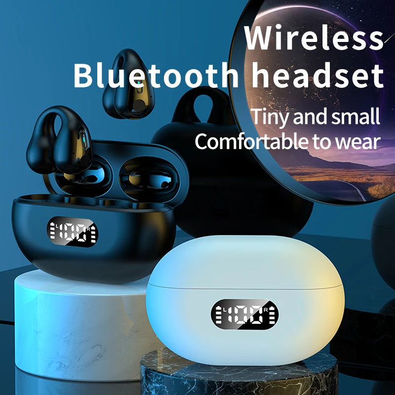 2023 New Hot Wireless Ear Clip Bone Earbuds Conduction Headphone BT5.3 Touch Clip-on Wireless Earphone With  Led Display Headset