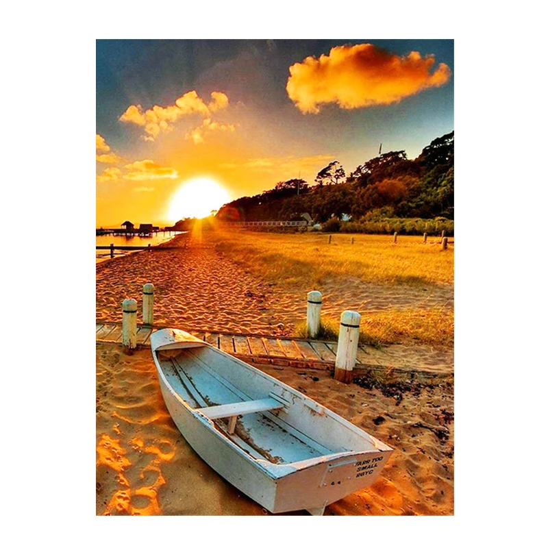 5D DIY Diamond Painting Sunset Full Square Round Drill Diamond Embroidery Boat Scenery Cross Stitch Mosaic Sale Crafts