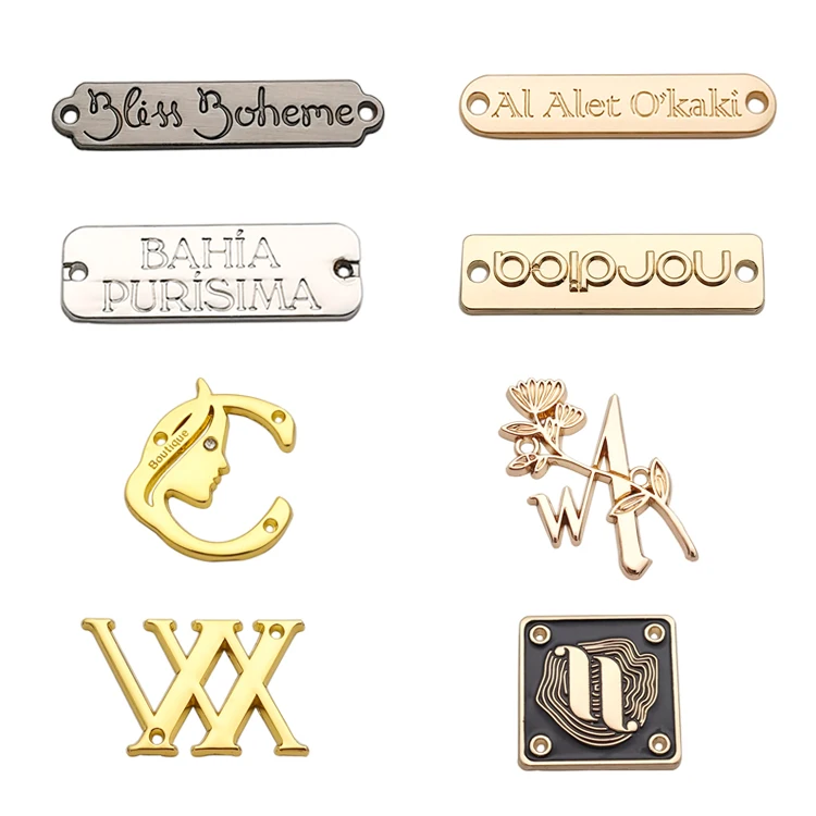 2024 Custom 2 Holes Engraved Metal Plate Logo Sewing Zinc Alloy Brand Garment Label Metal Tags With Custom Logo for Clothing