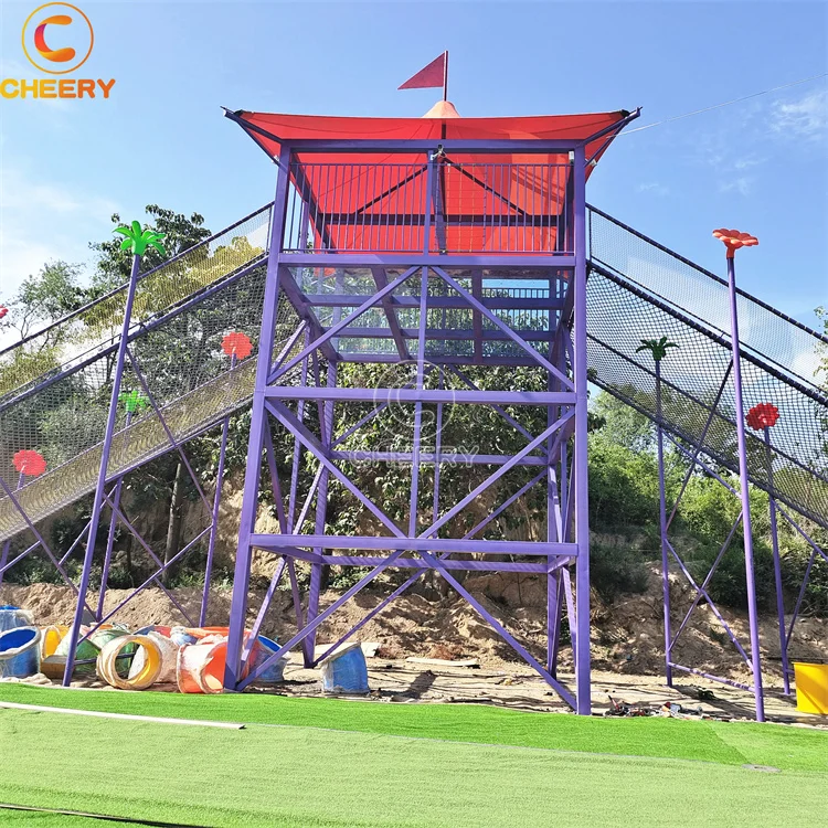 Fun amusement park product kids combo slide children rope net playground with spiral slide glass platform