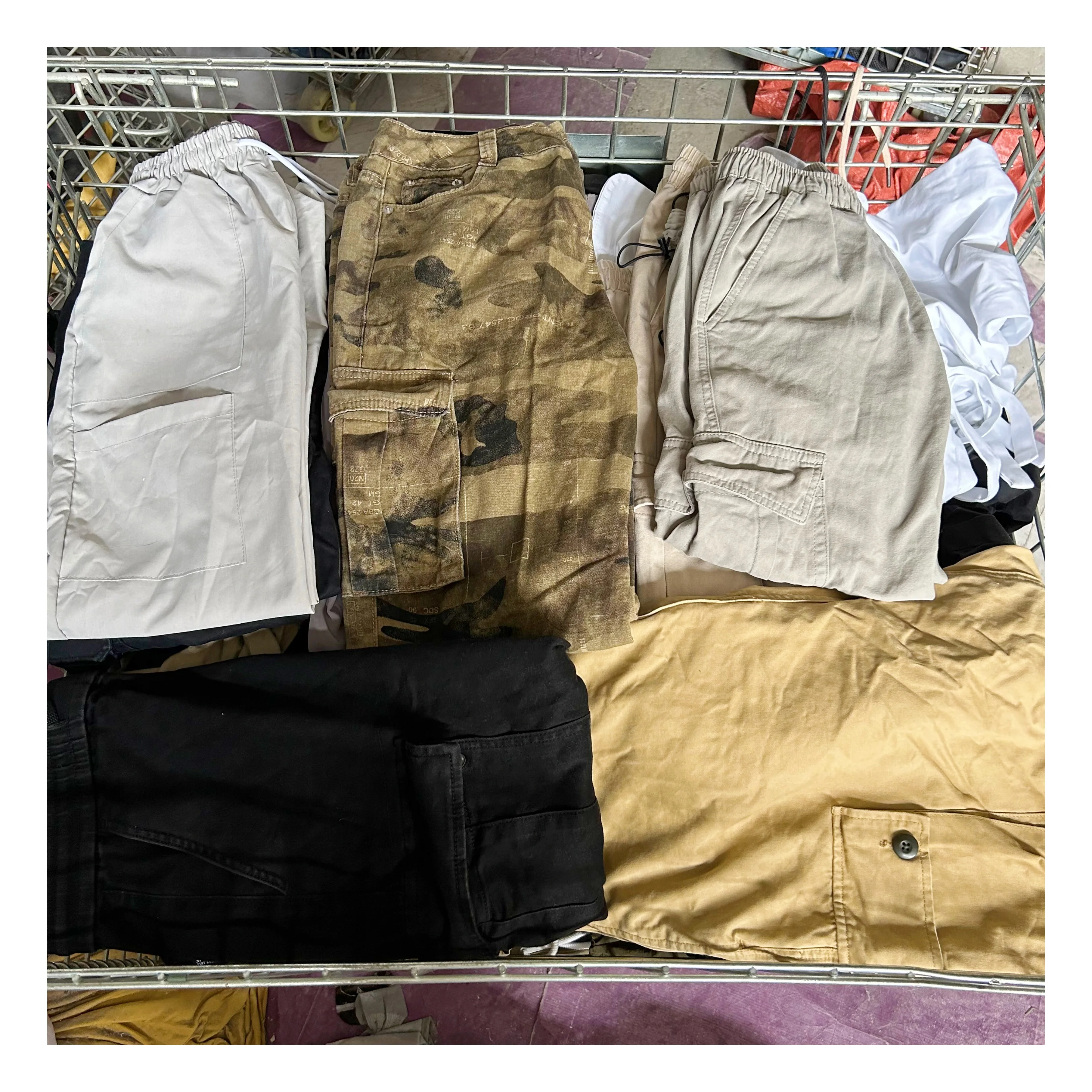 C19 wholesale used cargo pants second hand multi-pocket ukay clothing trousers joggers