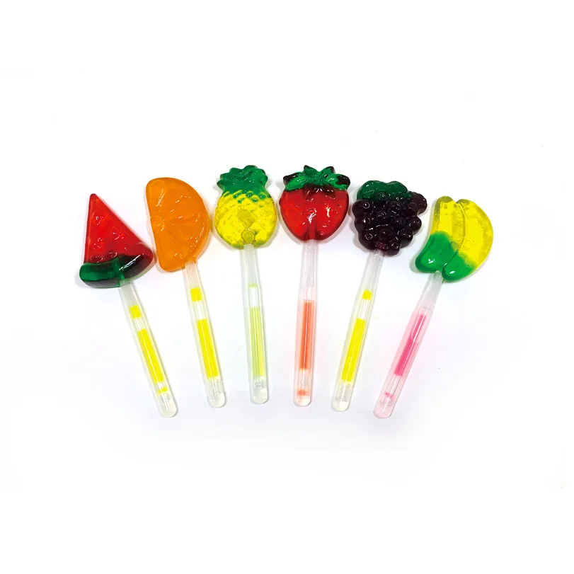 The new product blends fruit-shaped fruit-flavored glow sticks with lollipop