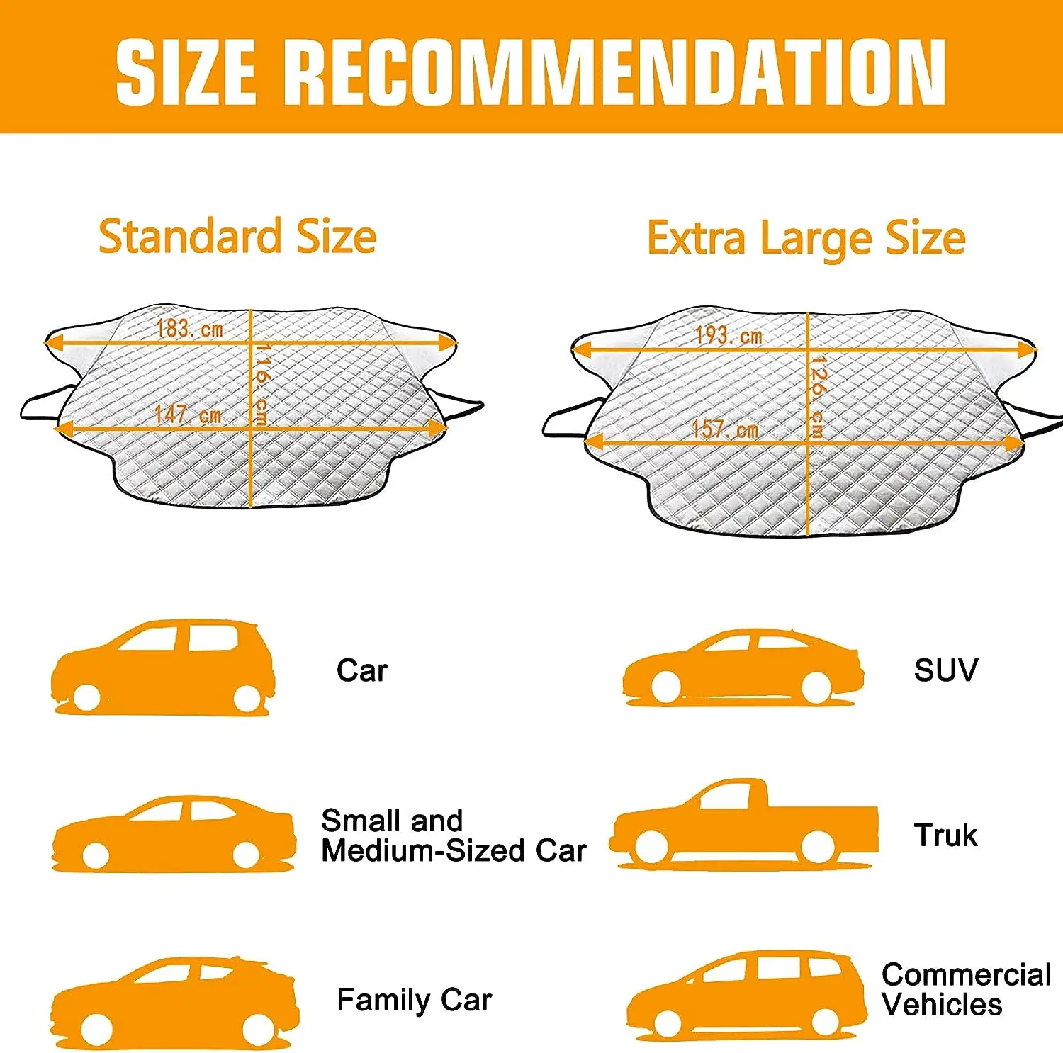 Extra Large Car Windshield Winter Cover Fits Most Cars and SUV with 4 Layers Protection, Snow, Ice, Sun, Frost