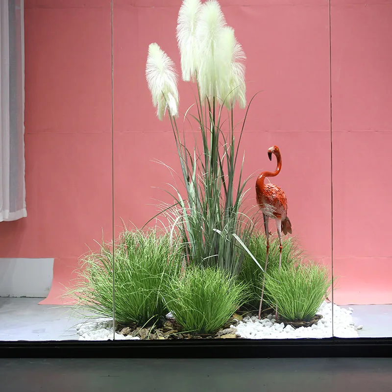 White stone pine bark 1.9m5 head reed white flamingo onion grass lawn light green artificial window landscape