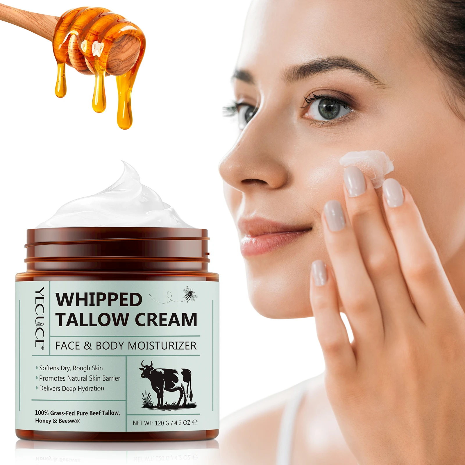 YECUCE deeply hydrates softens skin 120g beef tallow honey body face cream whipped tallow honey beef tallow balm