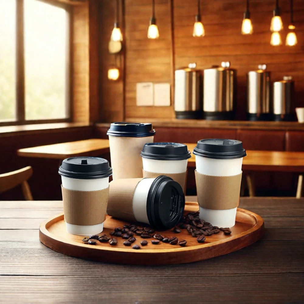 AT PACK Custom Logo Disposable Cardboard Restaurant Coffee 12oz 16oz 20oz Hot Coffee Paper Cups White With Sleeves And Lid
