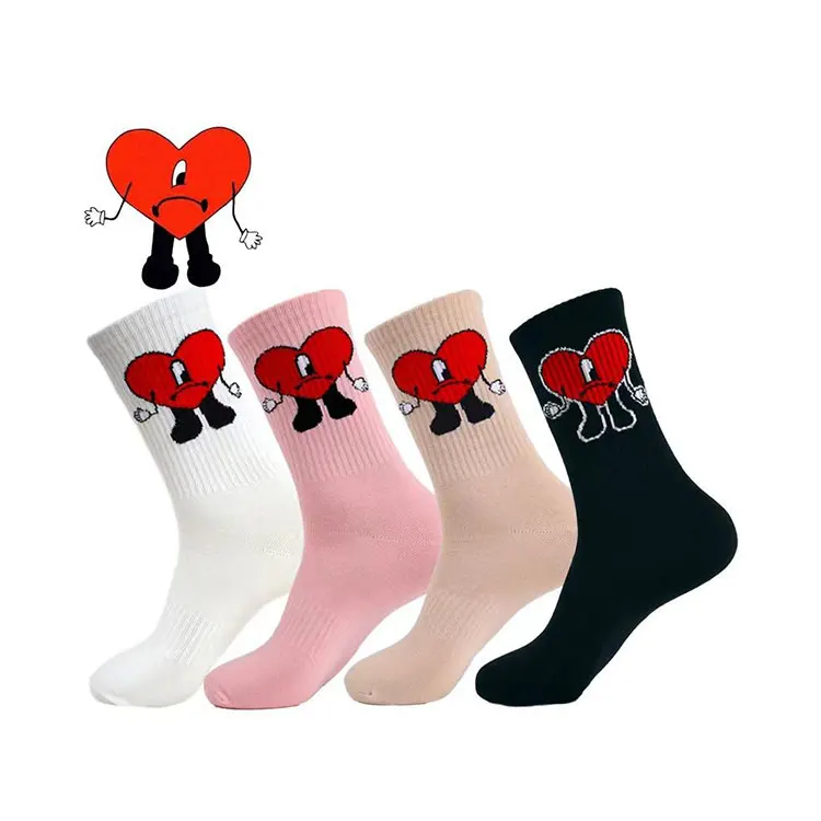 heart shape socks unisex custom luxury made design logo crew bad bunny socks bad bunny heart socks