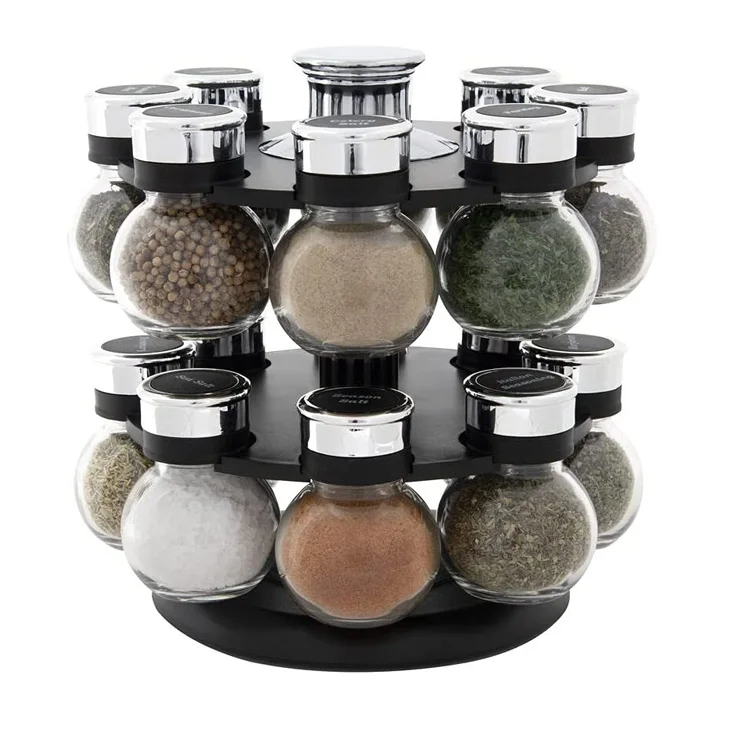 Countertop Revolving Stainless Steel Seasoning Storage Organization Spice Carousel Tower Kitchen 16 Jars Spice Rack Organizer