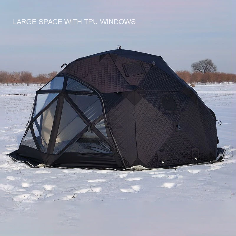 Outdoor Insulated Octagonal Large Space 3 Layers Winter Ice Fishing Round Dome Sauna Hiking Tent with TPU skylight